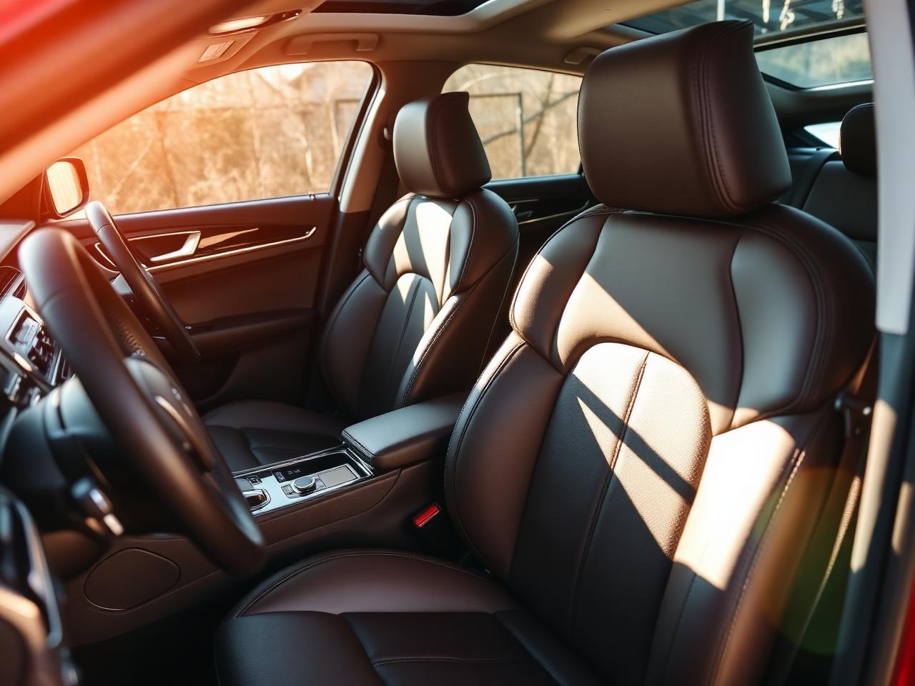 Freshly detailed black leather car interior